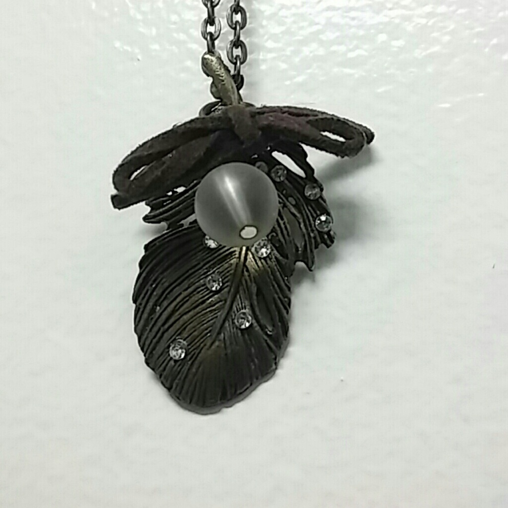 Bronze Feather Pendant w/necklace